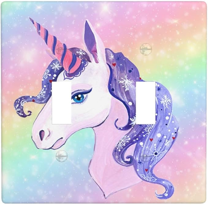 Unicorn Rainbow 2-Gang Double Toggle Switch Plate, Cute Cartoon Wall Plate for Girls Bedroom, Kids Room, Nursery & Playroom