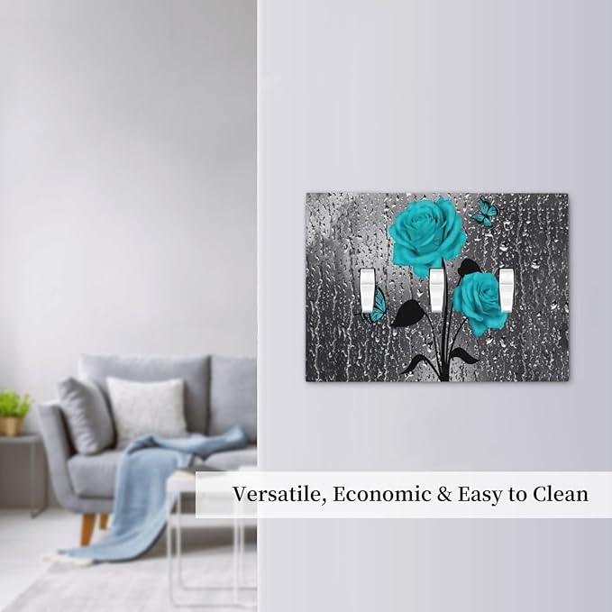 Romantic Elegant Butterfly Turquoise Teal Blue Gray Rose Flower Floral Triple Toggle Decorator Outlet Light Switch Wall Plate Cover Decorative 3 Gang Jumbo Size Three Device Receptacle Faceplate Cover