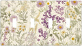 Watercolor Floral Leaves Quad Toggle Light Switch Cover Small Purple Flowers Daisies 4 Gang Wall Plate Decorative Electrical Switchplates Covers for Country Bathroom Bedroom Home Decor