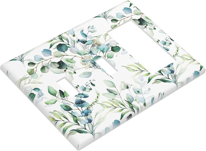 Green Olive Sage Eucalyptus Leaves 3-Gang 2-Toggle 1-GFCI/Decorator Combination Light Switch Decorative Triple Combo Device Switches/Rocker Outlet Covers and Wall Plate