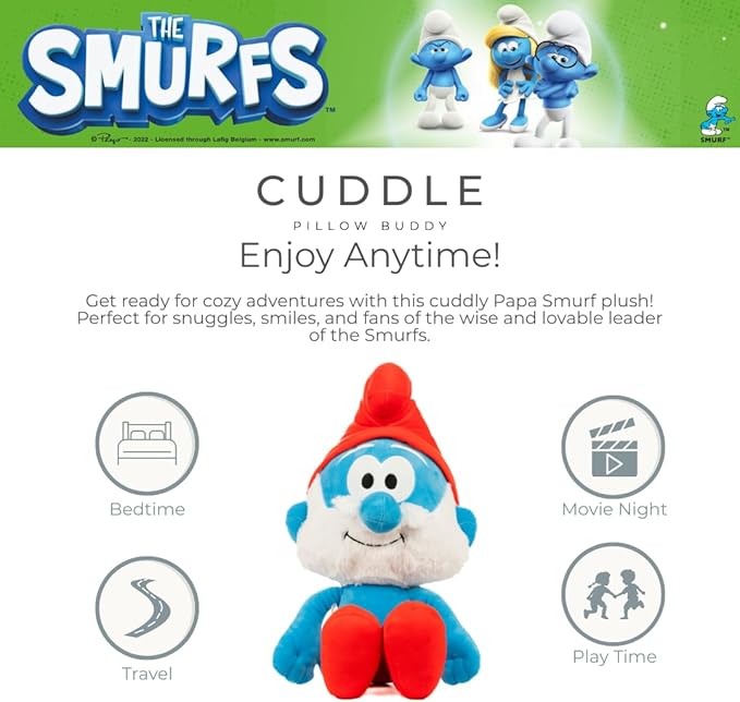 The Smurfs Papa Smurf Bedding Super Soft Cozy Cuddle Pillow Buddy, (Officially Licensed Product) by Franco Collectibles