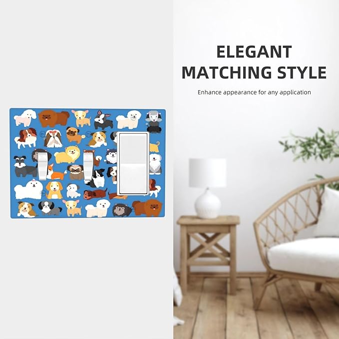Cute Animal Dogs Puppy Decorative Outlet Cover 2 Toggle 1 Rocker Light Switch Plate Cover Electricity Receptacles Plates For Home Kitchen Living Bedroom 6.38 * 4.5