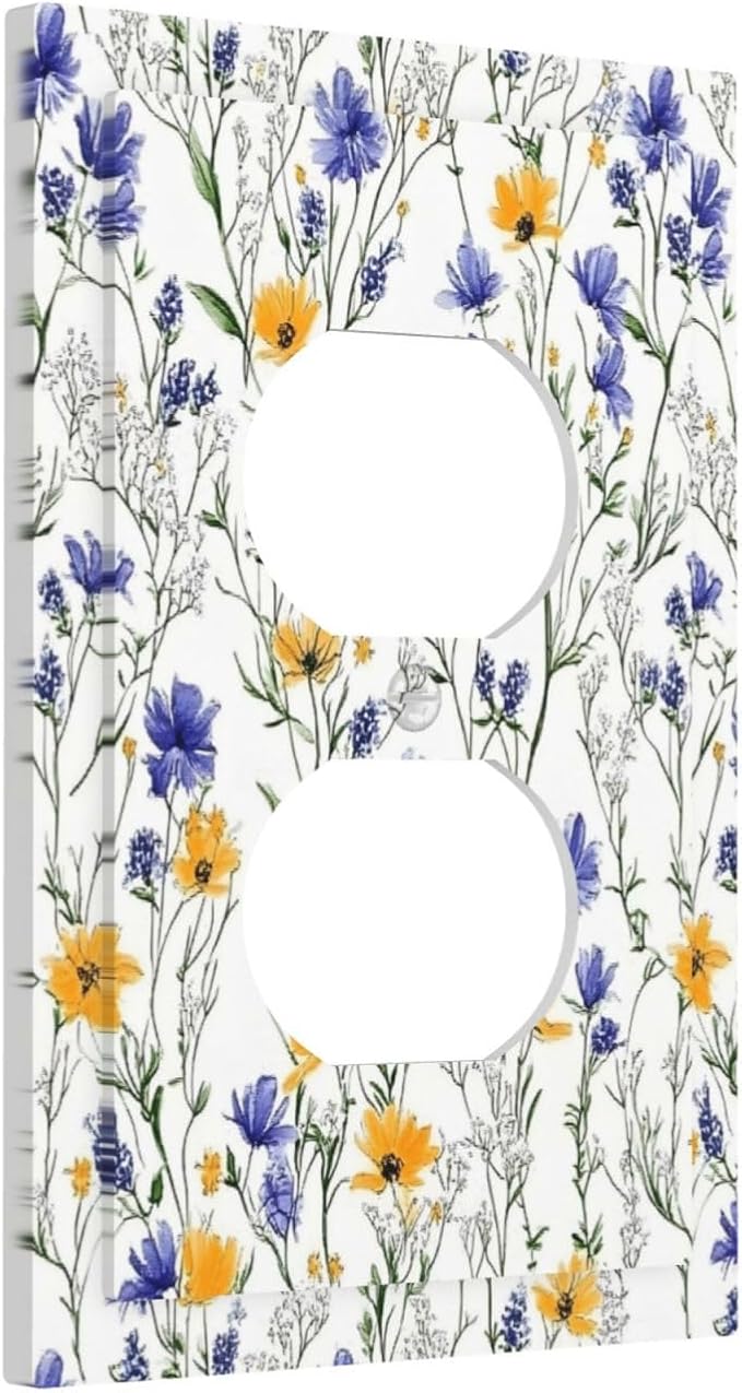 Outlet Covers Floral Colorful Green Leaf Wildflower 1 Gang Duplex Light Switch Cover Decorative Switch Plates Electrical Receptacle Faceplate Wall Plate For Bed Room Living Room Decor
