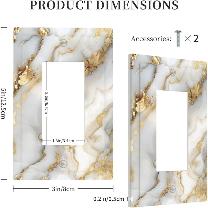 Luxurious White Gold Marble Patterns Abstract Decorative Outlet Covers 1 Gang Single Rocker Light Switch Cover Plate Wall Plates GFCI Faceplate for Bathroom Kitchen Decor