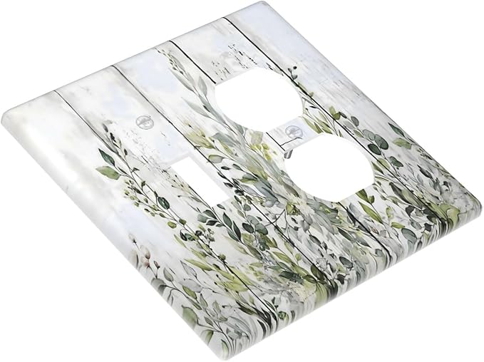 Sage Green Eucalyptus Rustic Country Botanical Leaf Flower Wallplates 1 Toggle 1 Duplex Switch Plate Electrical GFCI Faceplate Decorative Light Switch Covers for Farmhouse Bedroom Decor