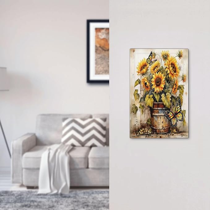 Light Switch Cover Plate Rustic Vintage Sunflower Bouquet Butterfly 1 Gang No Device Blank Electrical Wall Plates Faceplate Decorative Switch Plate for Farmhouse Cabin Decor