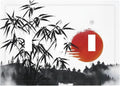 Decorative Light Switch Plate Covers Artistic Describe Black Bamboo Japanese Red Sun 3 Gang Wall Plate Switch Cover Plate Triple Toggle Jumbo Electrical Faceplate for Bedroom Decor