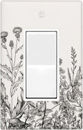 Gray Vintage Floral Garden 1-Gang Rocker Wall Plate, Neutral Cottage Garden Retro Wildflower Switch Plate for Living Room, Bedroom, Sunroom