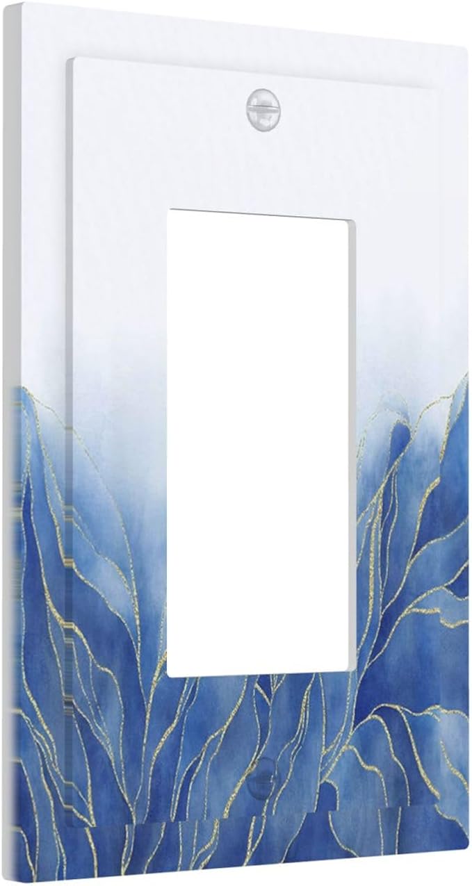 Light Switch Cover Plate Blue Gold Leaf Marble Modern Abstract 1 Gang Outlet Covers Single Rocker Decorative Switch plates Electrical Wall Plates GFCI Receptacle for Kitchen Bathroom Decor