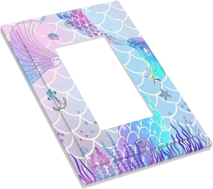 1 Gang Single Decorator/Rocker GFCI Outlet Wall Plate Light Switch Cover Plate Cute Girls Blue Purple Pink Mermaid Tail Scale Electrical Device Face Plug Plate for Dimmers, Receptacle, USB Outlet
