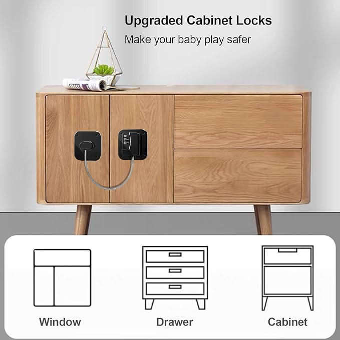 Heavy Duty Refrigerator Lock Cabinet Locks Child Safety Cabinet Locks Combination Fridge Lock for Cabinets Drawers Refrigerator (Black), 2.7X2.7IN