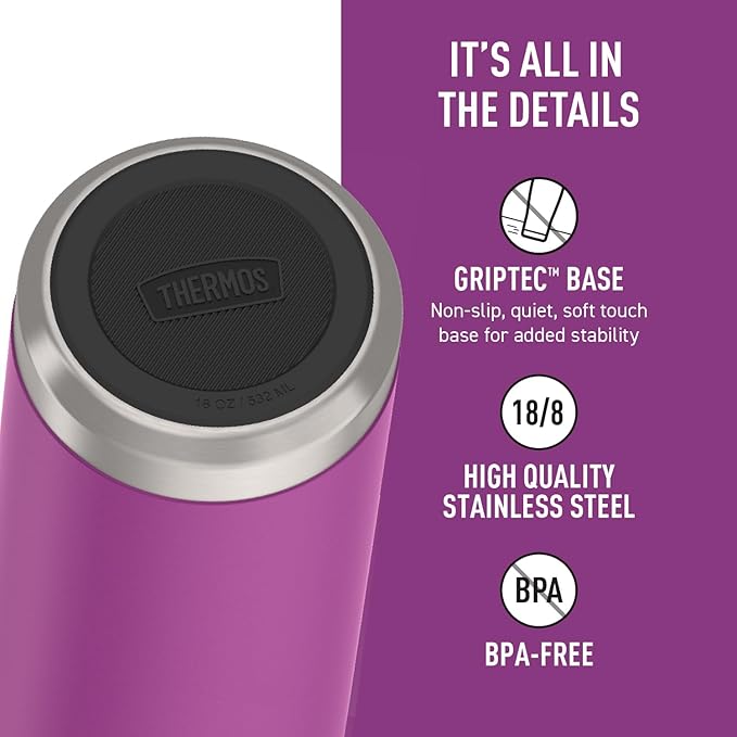 THERMOS ICON SERIES, Water Bottle with Spout - 18 Ounce, Plum - Stainless Steel Vacuum Insulated Water Bottle with Lid