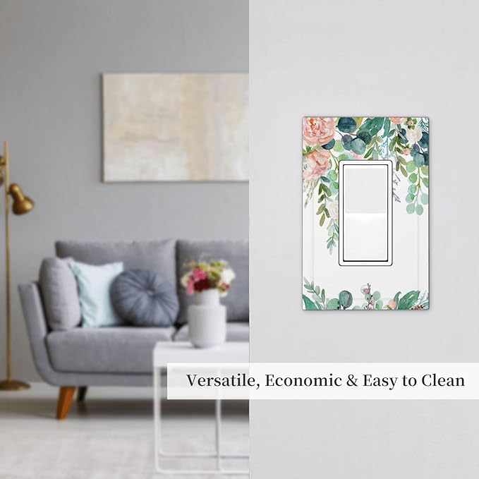 Green Eucalyptus Leaves Floral Watercolor Flower Decorative Outlet Covers 1 Gang Single Rocker Light Switch Cover Plate Wall Plates GFCI Faceplate for Bed Room Living Room Decor