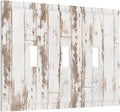White Grey Wood 3 Gang Triple Toggle Light Switch Wall Plate Cover Decorative Electrical Faceplate for Rustic Barn Door Home Living Room Decorate 6.7" x 4.8
