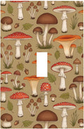 Whimsical Mycology 1-Gang Toggle Light Switch Plate, Vintage Mushroom Woodland Medley Decorative Wall Plate for Farmhouse Home Decor