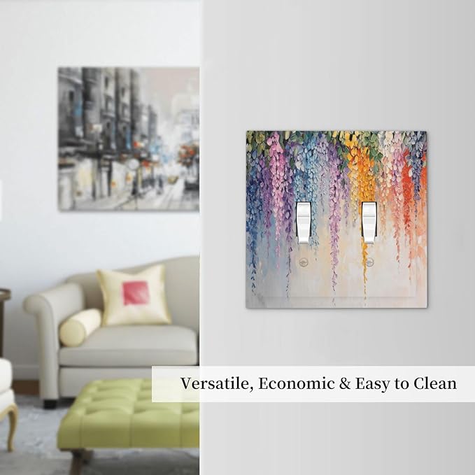 Colorful Wildflower Wisteria Cascade Floral Flower Decorative Switch Plates 2 Gang Double Toggle Outlet Light Switch Cover Wall Plate Electrical Faceplate for Bedroom Living Room Decor
