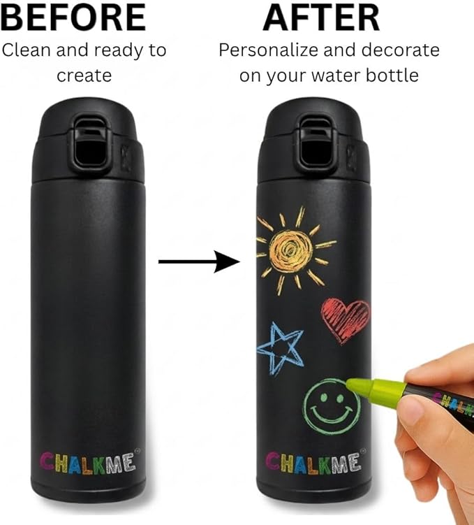 Kids Water Bottle 16oz Stainless Steel Vacuum Insulated with Washable Markers Included, Decorate Your Own Water Bottle, Dishwasher Safe, Easter Basket Stuffers for Boys & Girls