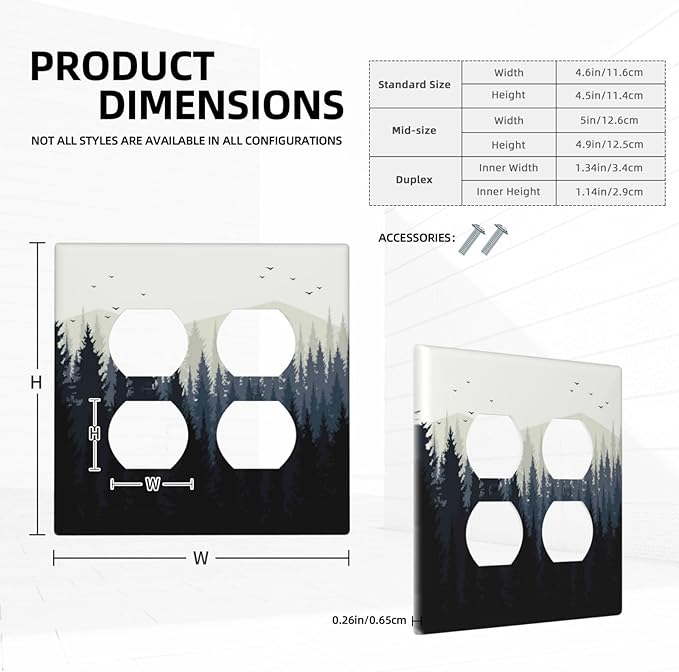 Outlet Covers Forest Pine Tree Mountains Black Bird 2 Gang Double Duplex Decorative Light Switch Covers Electrical Wallplates Socket Faceplate For Bed Room Farmhouse Decor