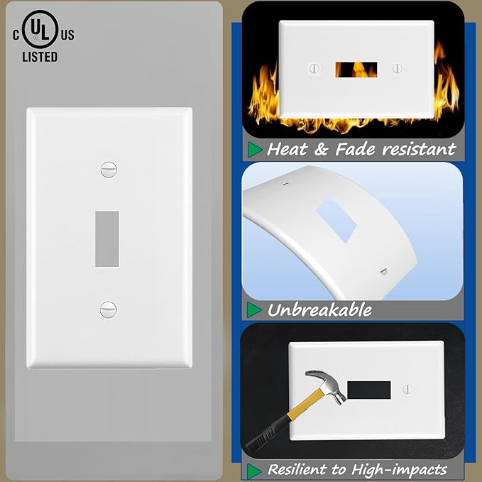 Light Switch Cover Plate,Toggle Light Switch Wall Plate,Toggle Wall Plate Cover,Standard Size 1-Gang 4.50" x 2.76",Unbreakable Polycarbonate Thermoplastic,UL Listed (12 Pack, Glossy White)