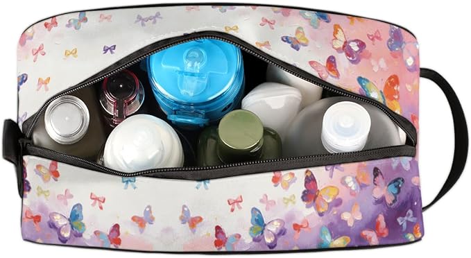 Kids Toiletry Bag for Girls - Colorful Butterflies Travel Toiletry Bag Hanging Dopp Kit Cosmetic Bag Makeup Bag Shower Shaving Bag for Toiletries Accessories