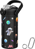 MYFOREST 14oz/400ml Insulated Kids Water Bottle, Odor-Free Surgical Grade Liner, Dishwasher-Safe, Name Spot, Soft Sipper, Gift for Astrophile (Black. Space)