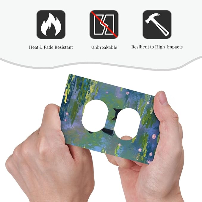 Decorative Outlet Covers Cute Black Cat Water Lily Pond Watercolor 1 Gang Duplex Light Switch Cover Plate Electrical Switch plates WallPlates Socket Covers for Kids Room Nursery Decor