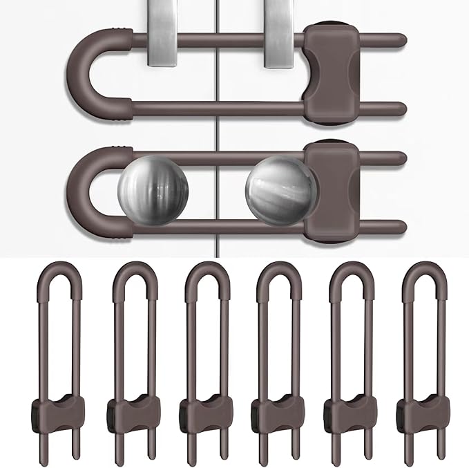 Cabinet Locks for Babies, Baby Proofing Cabinets, 6 Pack U-Shaped Child Locks for Cabinets, Child Proof Cabinet Latches,Child Safety Cabinet Locks with Adjustable by SPISPI(Brown)