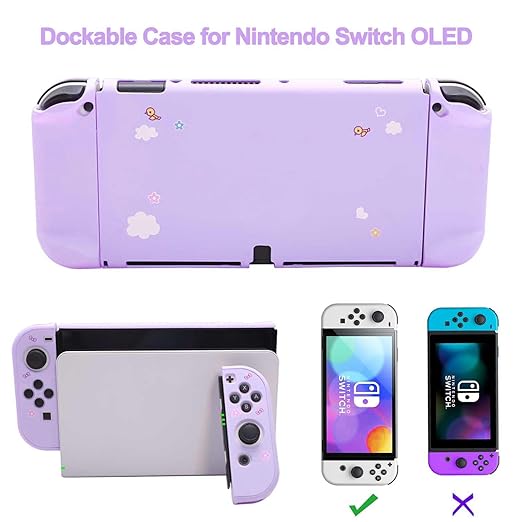 GUTIAL Accessories Bundle for Nintendo Switch OLED - Cute Kawaii NS OLED Accessories kit for Grils Boys Kids with Carrying Case, Cartoon Dockable Cover Case, Screen Protector, Stand - Purple