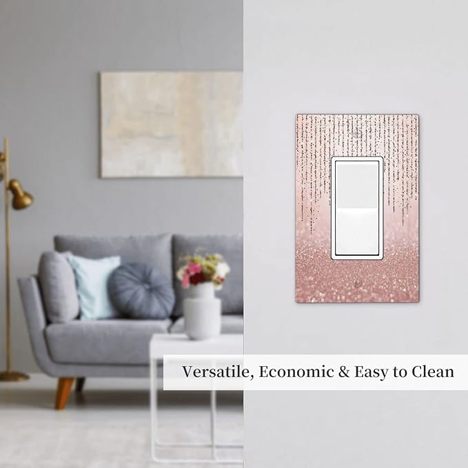 Pink Glittery Bling Single Rocker Light Switch Cover Decorative 1 Gang Decor Wall Switch Plate Electrical Faceplate for Glam Teen Girl Bathroom Bedroom Home Living Room Decor 5" x 3