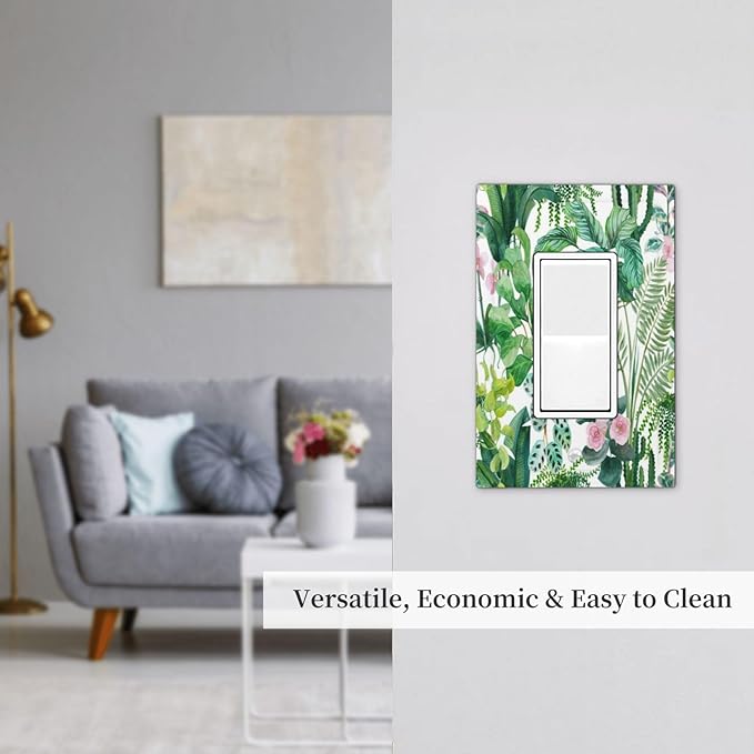 Tropical Palm Leaves Green Jungle Botanical Floral Flowers Decorative Outlet Covers 1 Gang Single Rocker Light Switch Cover Plate Wall Plates GFCI Faceplate for Bedroom Living Room Decor