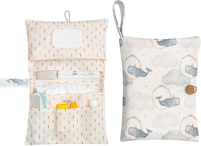 Baby Diaper Bag Organizer, Portable Baby Essentials Storage Pouch for Parents and Caregivers, Organizer Insert for Stroller and Handbag, Machine Washable (Whale)