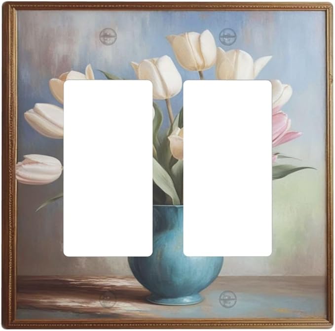 Decorative Art Light Switch Covers Tulips In Vase 2 Gang Dual Rocker Outlet Switch plate Faceplate GFCI for Home Decor