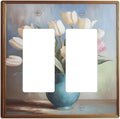 Decorative Art Light Switch Covers Tulips In Vase 2 Gang Dual Rocker Outlet Switch plate Faceplate GFCI for Home Decor