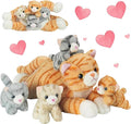 5 Pieces Cat Stuffed Animal with Babies, 1 Mommy Orange Cat Plush Toy Stuffed Cat with 4 Babies Plush Kittens, Stuffed Kitty Plush Toys for Kids Girls Boys Birthday Christmas Plush Gifts