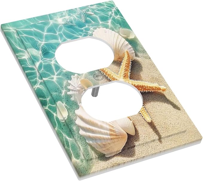 Outlet Covers Sea Shells And Star Fish In Ocean Beach 1 Gang Duplex Light Switch Cover Decorative Switch Plates Electrical Receptacle Faceplate Wall Plate For Bathroom Home Decor