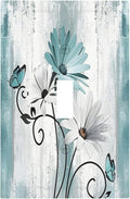 Light Switch Cover Plate Teal Daisy Floral Butterfly Vintage Wood 1 Gang Single Toggle Decorative Switch Plates Wall Plates Electrical Faceplate Socket Covers for Bathroom Bedroom Decor