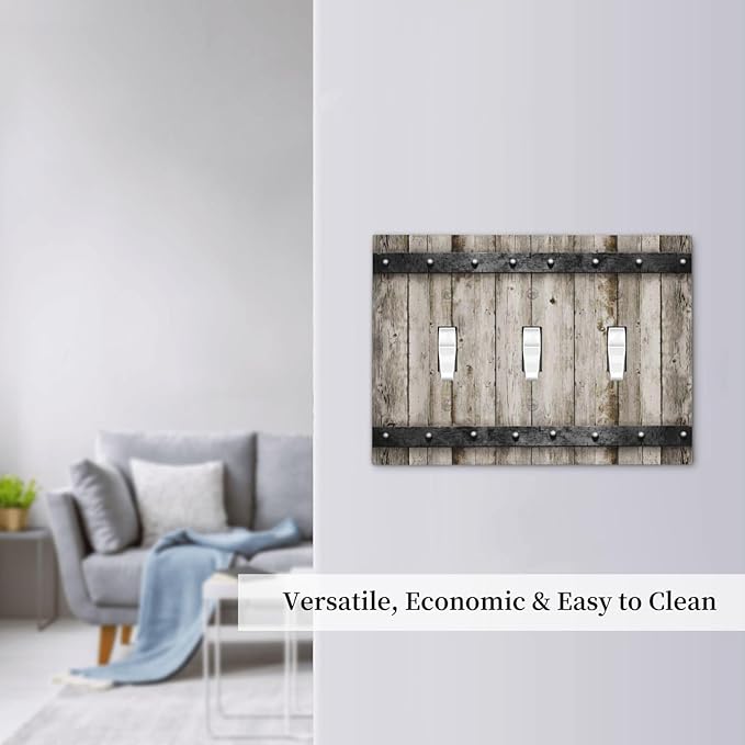 Vintage Retro Western Country Style Barn Cabin Teal Blue Wood 3 Gang Light Switch Cover Kitchen Old Oak Wooden Theme Decorative Triple Toggle Switch Wall Plate Electrical Faceplate Switch Face Plate