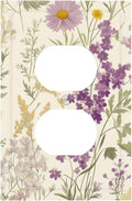 Watercolor Floral Leaves 1 Gang Electrical Duplex Outlet Covers Small Purple Flowers Daisies Light Switch Cover Receptacle Wall Plate Decorative Faceplate for Country Bedroom Living Room Decor