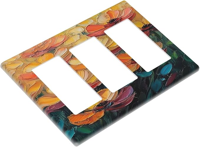 Decorative Art Light Switch Covers Color Flower Blaze 3 Gang Triple Rocker Outlet Switch plate GFCI Faceplate GFCI for Home Decor
