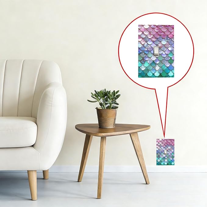 Iridescent Mermaid Scales 1-Gang Toggle Light Switch Plate, Magical Rainbow Mermaid Decorative Wall Plate for Girls Room Decor