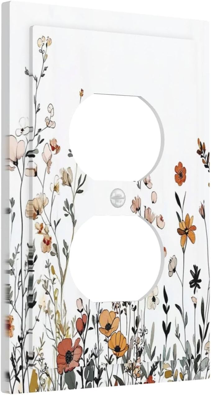 Outlet Covers Vintage Wildflower Colorful Plants Floral 1 Gang Duplex Light Switch Cover Decorative Switch Plates Electrical Receptacle Faceplate Wall Plate For Bed Room Living Room Decor