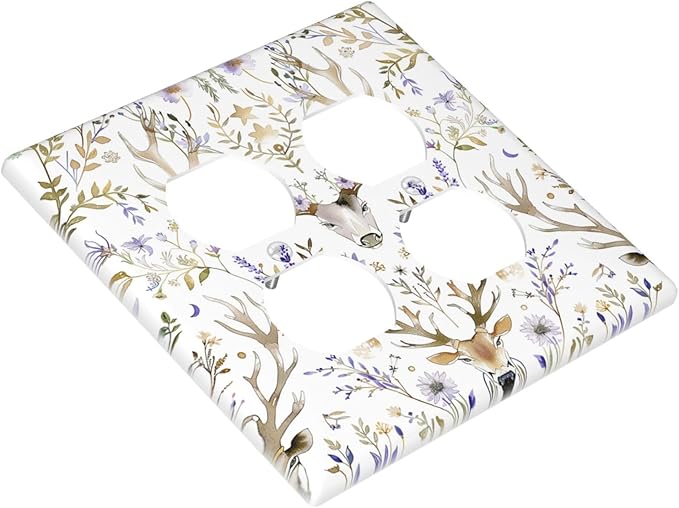 Outlet Covers Gothic Retro Floral Damask Elk Wild Flower 2 Gang Double Duplex Decorative Light Switch Covers Electrical Wallplates Socket Faceplate For Bed Room Living Room Decor