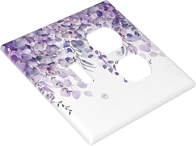 Purple Plants Leaves Eucalyptus Vine Floral Flowers Wallplates 1 Toggle 1 Duplex Switch Plate Electrical GFCI Faceplate Decorative Light Switch Covers for Bedroom Living Room Decor