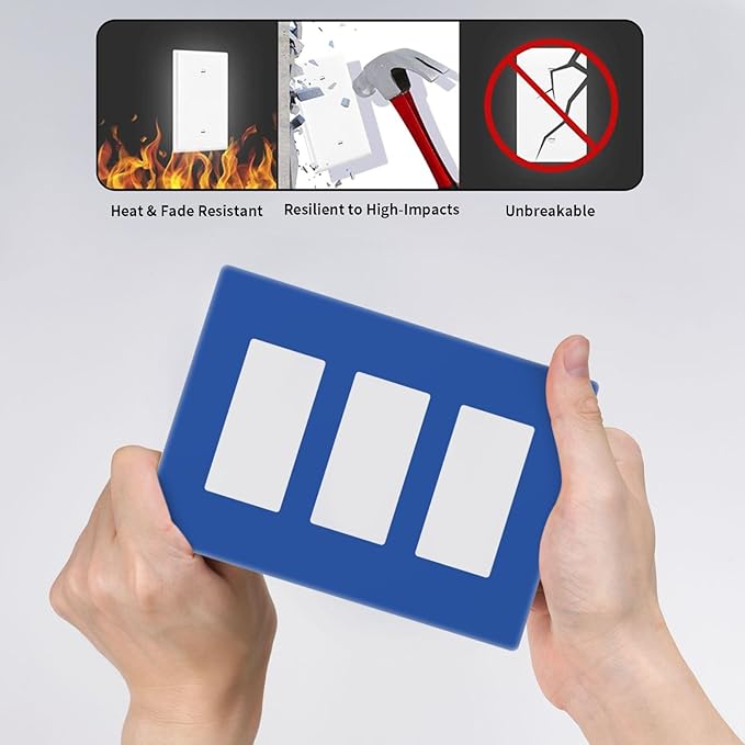 Blue 3 Gang Triple Rocker/Decorator Light Switch Wall Plate Cover Decorative GFCI Electrical Faceplate Switchplate Dimmer