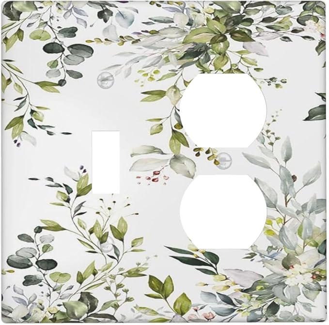 Eucalyptus Sage Green Leaf Plant Floral Wallplates 1 Toggle 1 Duplex Switch Plate Electrical GFCI Faceplate Decorative Light Switch Covers for Bedroom Living Room Decor