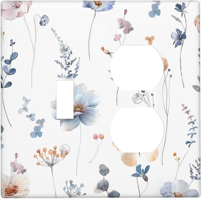 Wildflowers Plant Leaves Floral Berry Wallplates 1 Toggle 1 Duplex Switch Plate Electrical GFCI Faceplate Decorative Light Switch Covers for Bed Room Living Room Decor