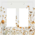Yellow White Daisy Floral Bee Wild Flower Decorative Outlet Covers 2 Gang Double GFCI Rocker Electrical Wall Panels Light Switch Cover Plate for Bedroom Living Room Decor