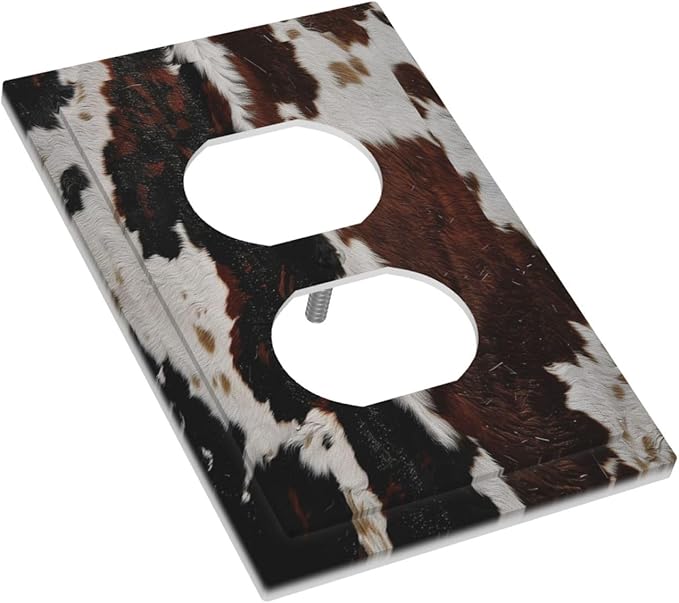 Cowhide Print Abstract Animal Fur Rustic Outlet Covers 1 Gang Duplex Light Switch Cover Decorative Switch Plates Electrical Receptacle Faceplate Wall Plate for Farmhouse Home Decor