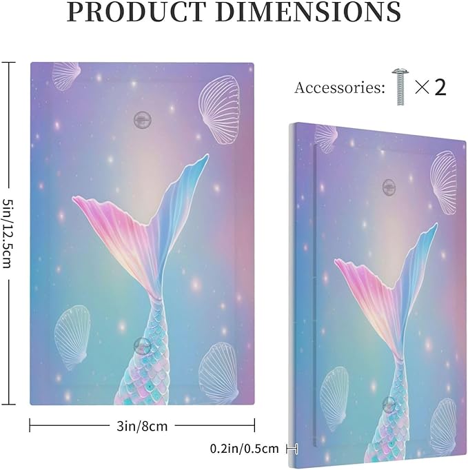 Cute Mermaid Pink Tail Scales Shells Colorful Ocean Light Switch Cover Plate 1 Gang No Device Blank Electrical Wall Plates Faceplate Decorative Switch Plate for Kids Room Nursery Decor