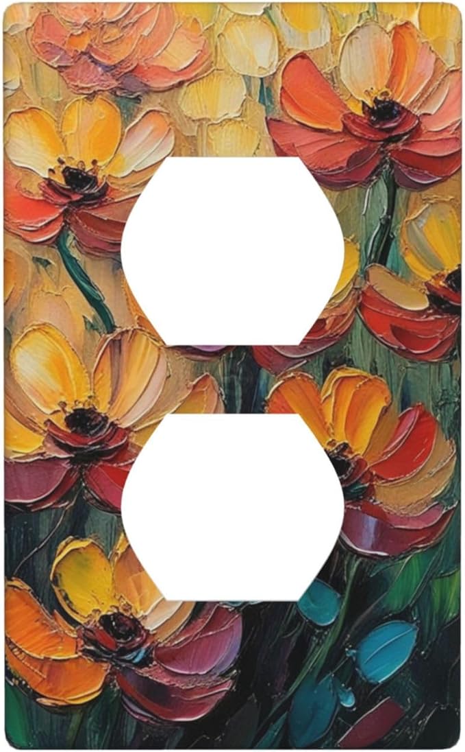 Decorative Art Light Switch Covers Color Flower Blaze 1 Gang Single Duplex Outlet Wall Plate Switchplate Electrical Faceplate for Home Decor